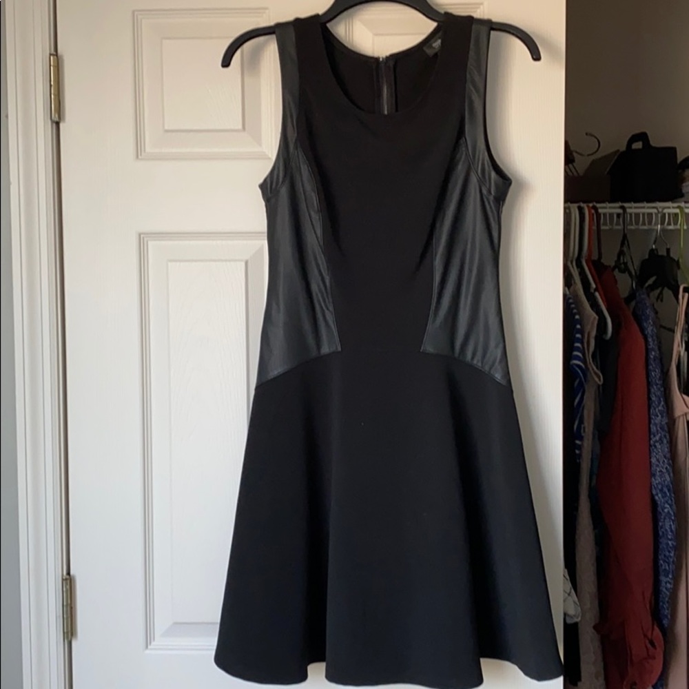 Black Skater Dress with Faux Leather Sides